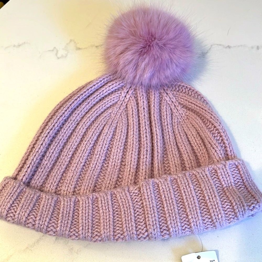 J.Crew lilac wool blend pom pom hat NWT